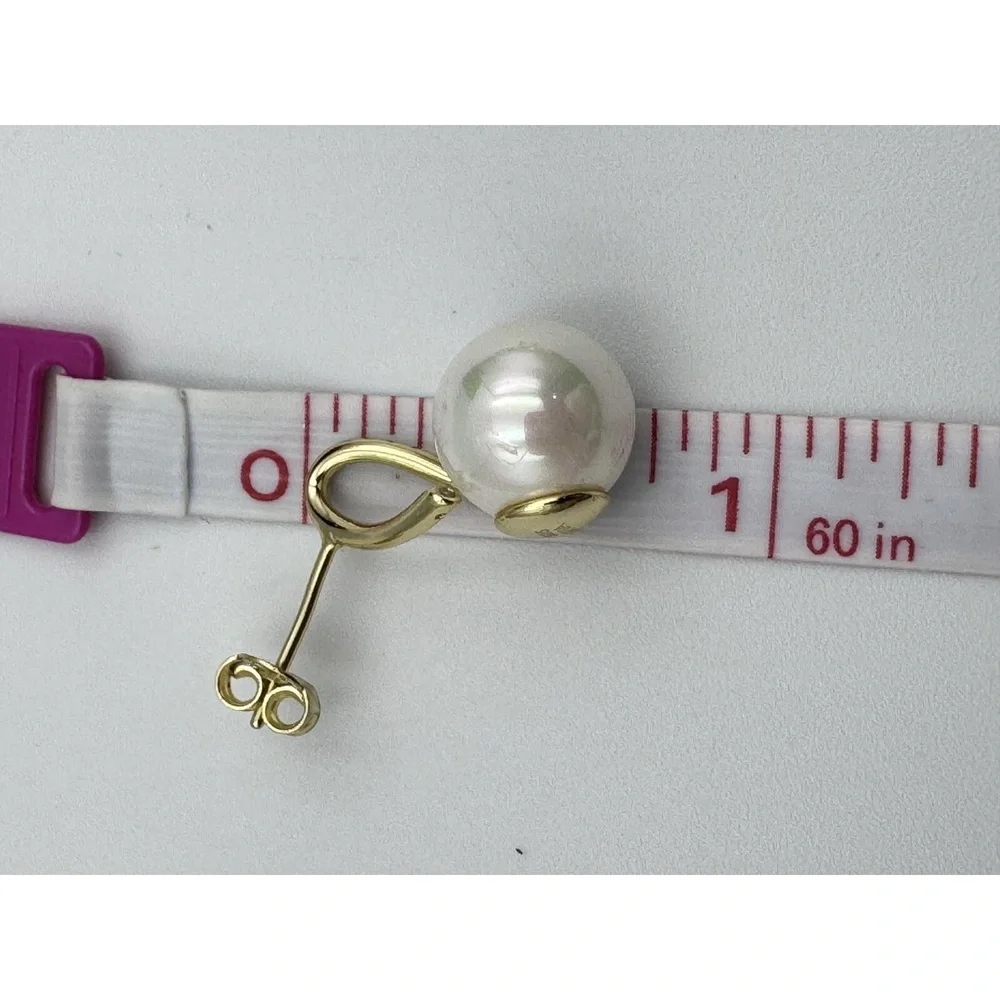 Vermeil 925 Sterling Silver Gold Tone Faux Pearl Drop Post‎ Earrings